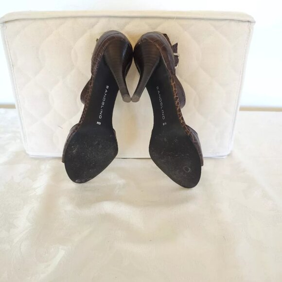 Bandolino Alligator Style Leather High Heels 6.5 6 1/2 M Brown Side Buckle Shoes - Picture 11 of 11